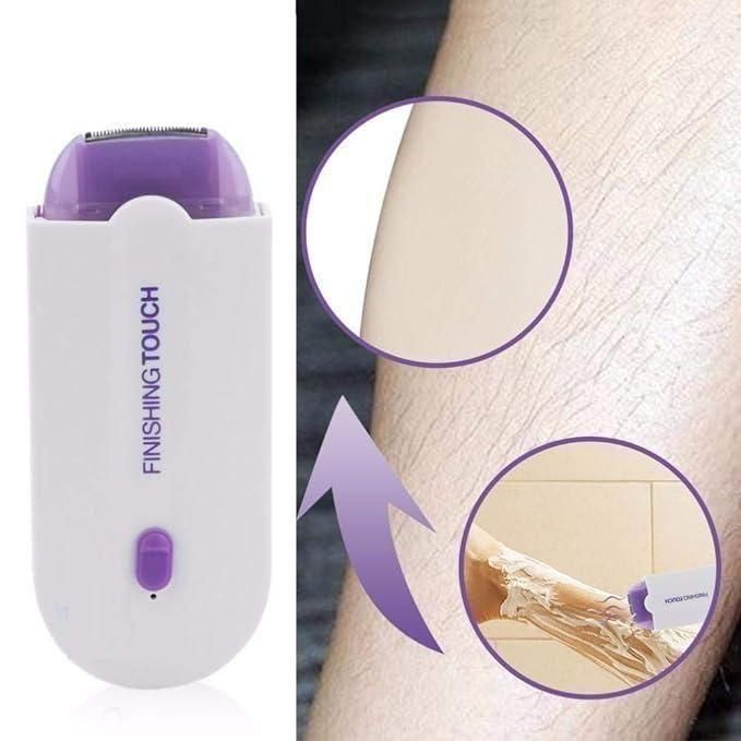 Hair removal device with close-up of hair removal on skin