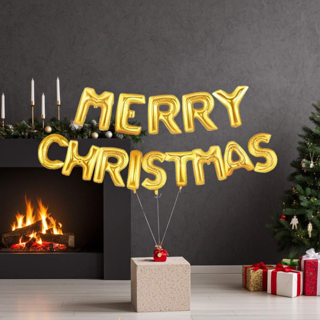 Merry Christmas Gold Letter Balloon